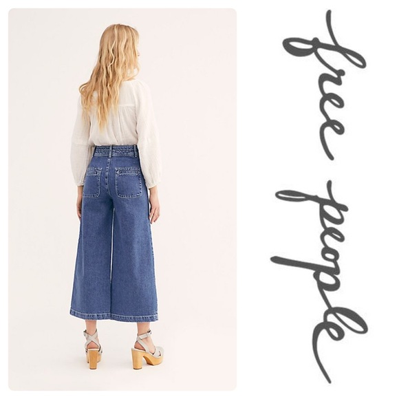 New Free People Colette Wide Leg in Indigo Blue - Picture 2 of 8